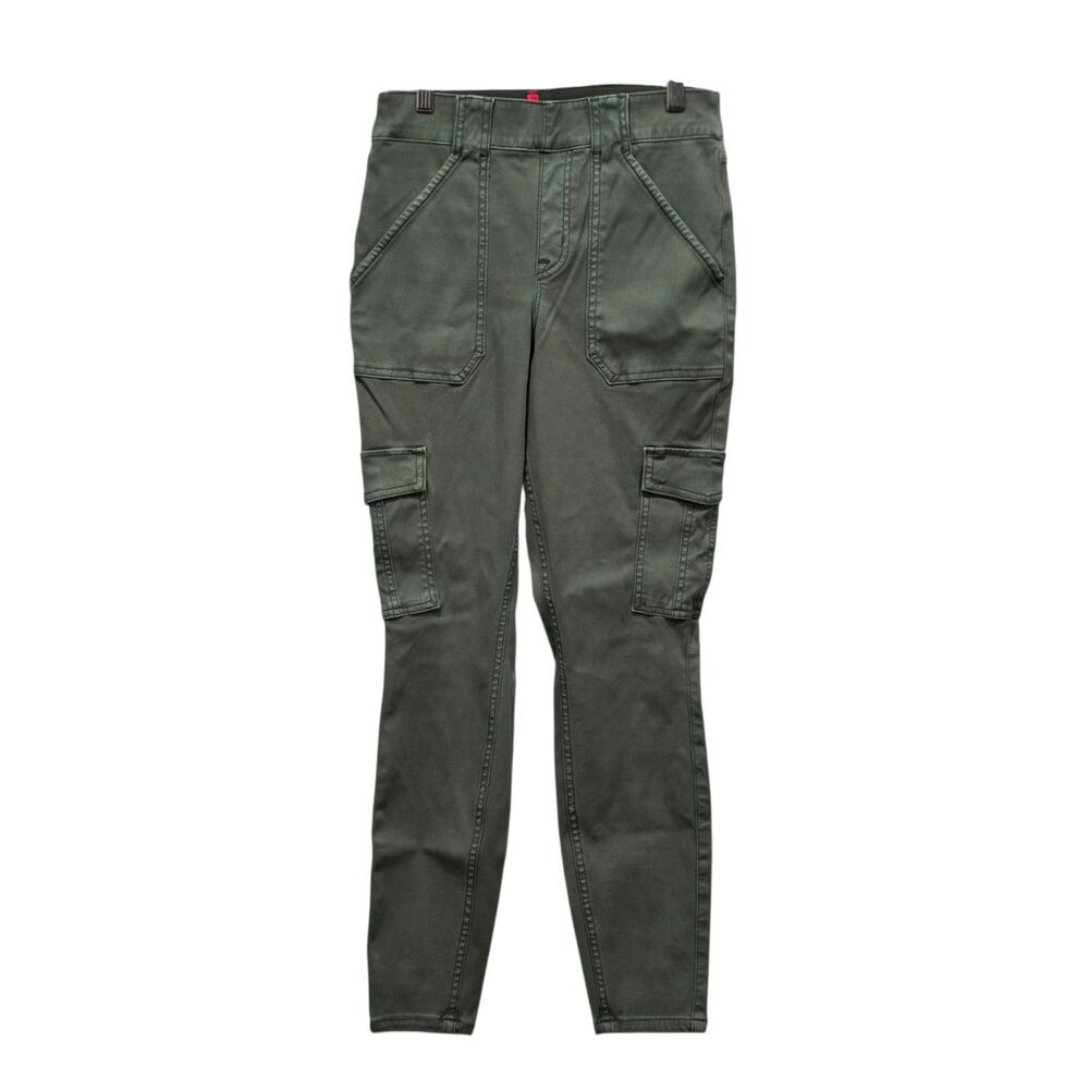 SPANX Stretch Twill Ankle Cargo Pants M Petite Olive Green Utility Skinny